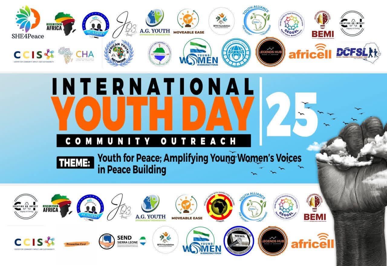 Official International Youth Day 2025 partner graphic displaying the event theme and logos of partner organizations including the African Youth Network