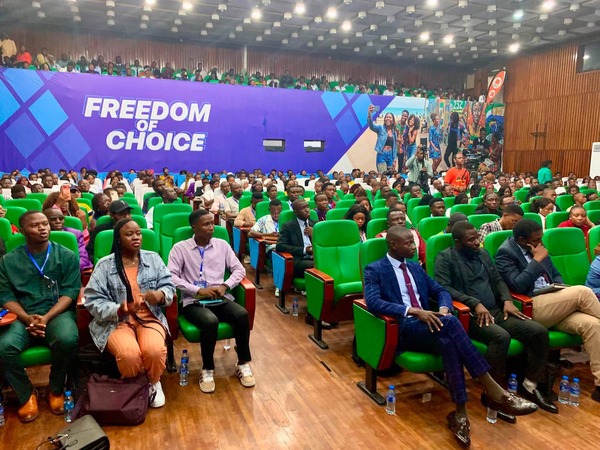 Wide view of the packed auditorium at the National Study Abroad Summit 2026 beneath the Freedom of Choice stage design